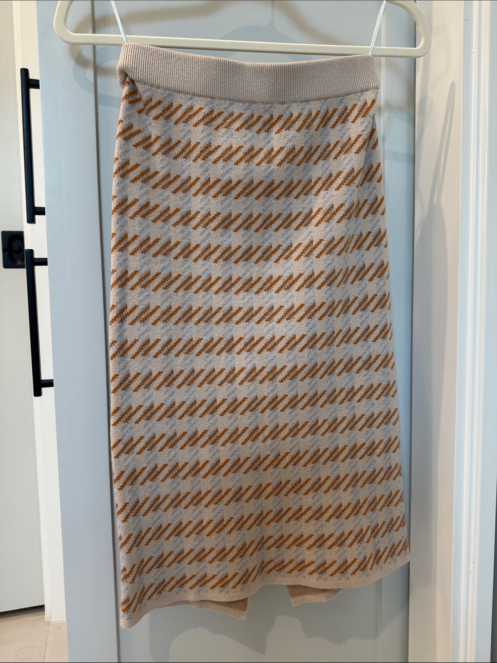 Striped Knit Midi Skirt in Beige & Mustard
